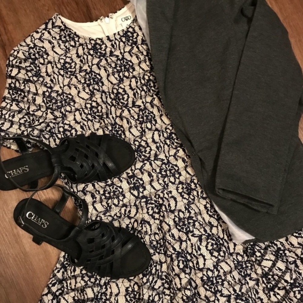 Chaps Navy and Cream Lace Skater Dress